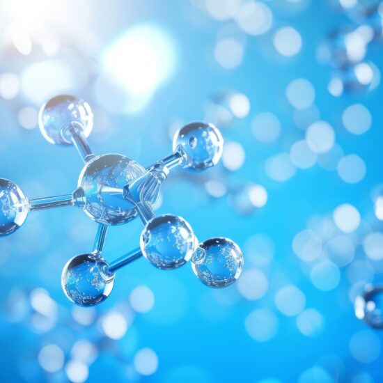 Blue abstract molecular structures.